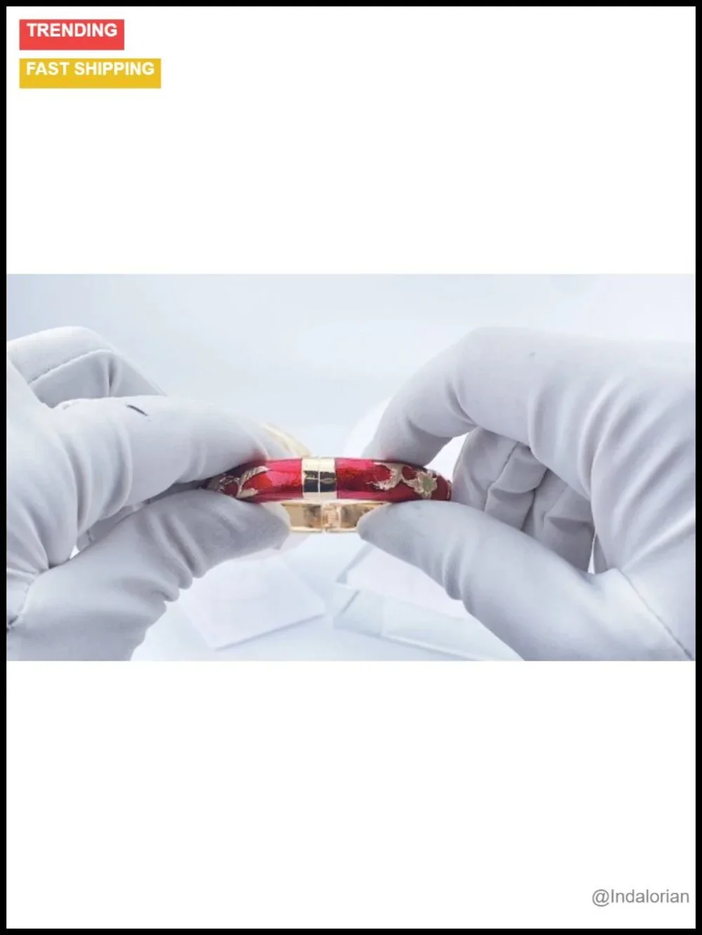 Cloisonne Enamel Flower Bangle Cuff Bracelet Set - Gold Plated